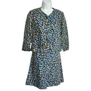 Vintage 70s Floral Blue Purple Gray Business Blazer Skirt Suit XS Susan Petites
